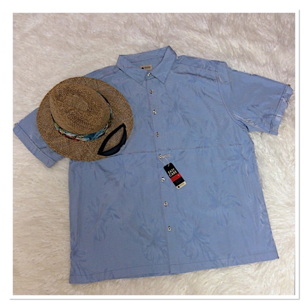 HAGGAR TROPICAL PRINT EASY CARE BUTTON DOWN SHIRT